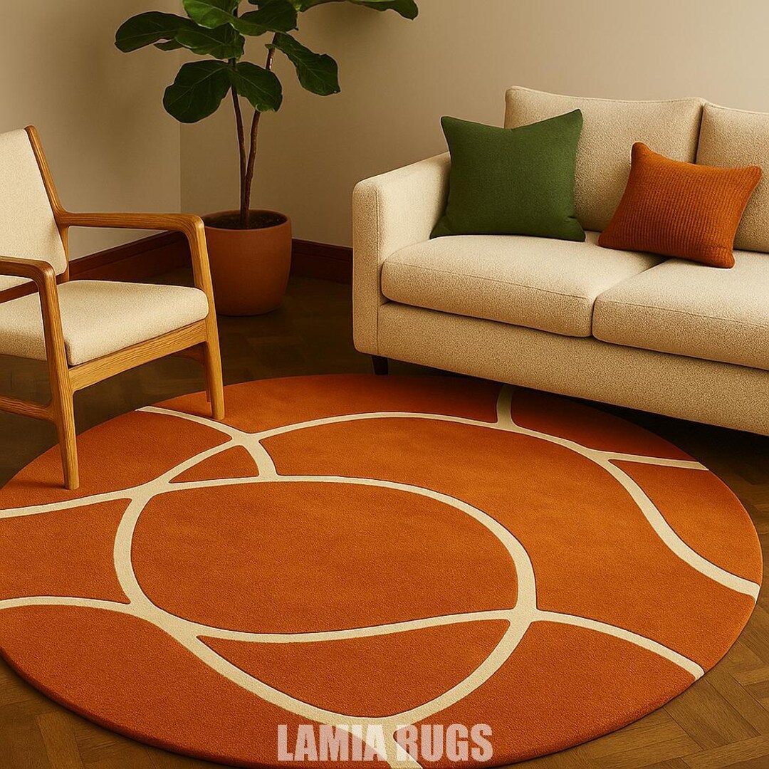 Round Orange Rug Buy Hand Tufted Round Modern Orange Rug – Bold Geometric Pattern Area ...
