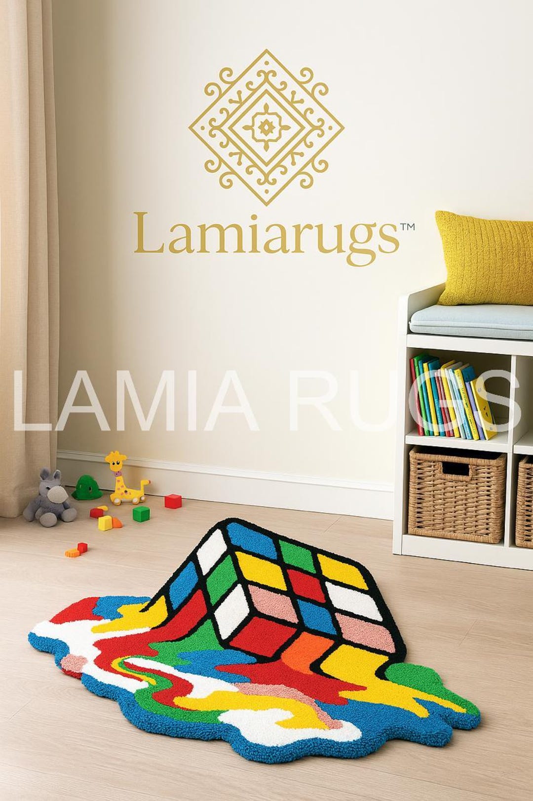 Hand Tufted Melting Rubik’s Cube Rug Colorful Abstract Tufted Carpet ...