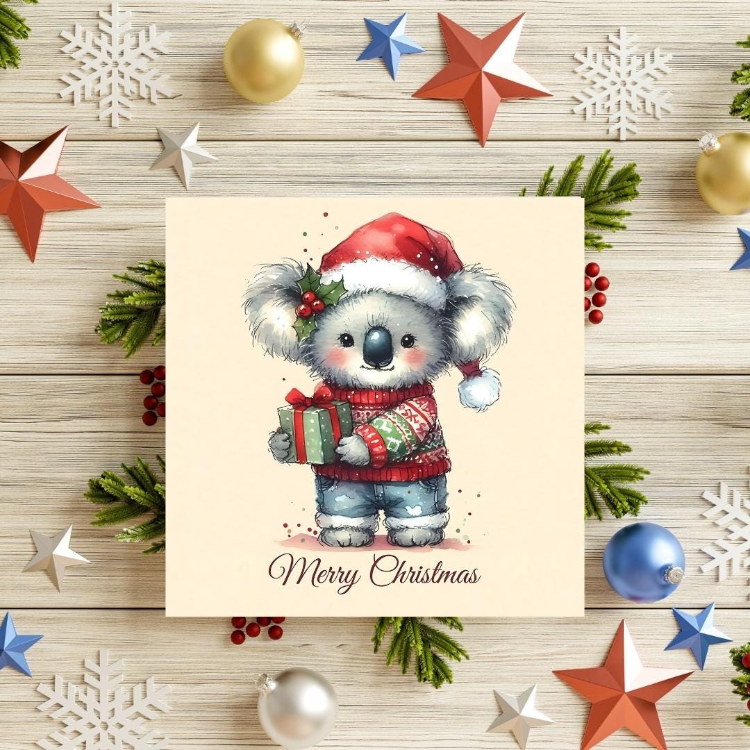 Weihnachtskarte Mit Koalabär & Weihnachtsbaum Von Twizler - Lustige Grußkarte Für Herren