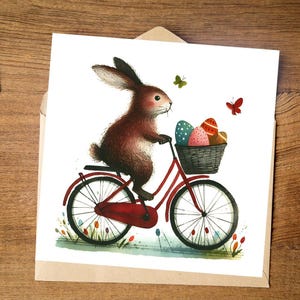 Carte imprimable, téléchargement immédiat, téléchargement numérique, carte téléchargeable, carte de voeux, carte de Pâques, Pâques, lapin, lapin de Pâques, vélo, oeufs