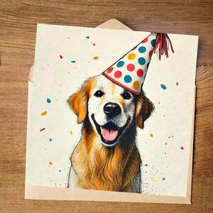 Golden Retriever Dog With Party Hat - Printable card (Digital Download)
