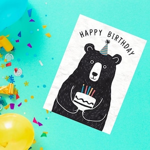Carte imprimable, Téléchargement instantané, Téléchargement numérique, Carte téléchargeable, Carte de vœux, Carte d’anniversaire, Anniversaire, Ours, Joyeux anniversaire