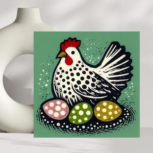 Chicken with Easter Eggs - Printable card (Digital Download)