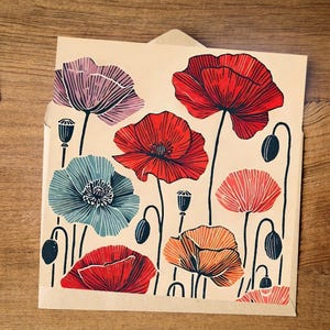 Printable card, instant download, digital download, downloadable card, greeting card, poppy, poppies, flowers, flower