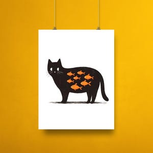 Black Cat with Goldfish – Printable Wall Art (Digital Download)