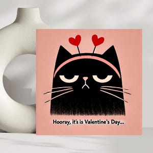 Printable card, instant download, digital download, downloadable card, greeting card, Valentine's day, Valentine's card, cat, black cat