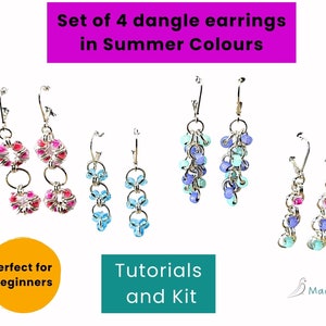 Set of 4 Dangle Earrings in Summer Colours, Jewellery Making Craft Kit for Adults