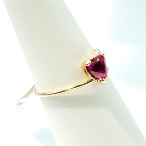 Adjustable 14kt Gold Ring, Ruby (synthetic), Hear… - image 3