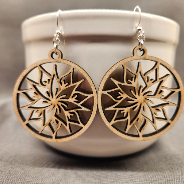 Boho Wood Mandala Earrings, Lightweight earrings, laser cut earrings, Gift for, Simple Elegant Earing, Modern Geometric Artistic Jewelry