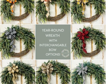 Sawgrass Eucalyptus Wreath: Interchangeable Bow, Rustic Farmhouse Decor