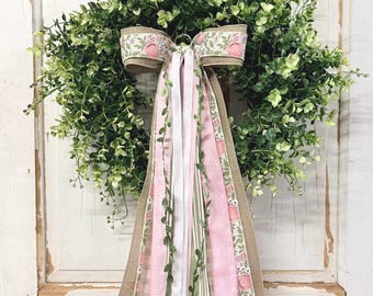 Blush Pink Peony Bow Bundle for Wreath, Front Door Bow, Interchangeable Bow, Lantern Bow, Farmhouse Decor