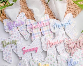 NEW Bow Easter Basket Tag, Personalized Easter Basket Tags, Heirloom, Personalized Kids Easter Basket, Bow Name Tag, Easter Basket Bow