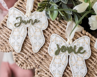 Floral Bow Easter Basket Name Tag, Personalized Easter Basket Tag, Bow Name Tag, Personalized Kids Easter Basket, Easter Basket Bow