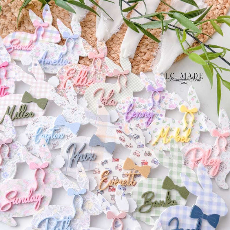 NEW Easter Basket Tag, Bunny Easter Basket Name Tag, Bunny Easter Basket Tag, Personalized Kids Easter Basket, Easter Basket Bows, Heirloom Bild 16