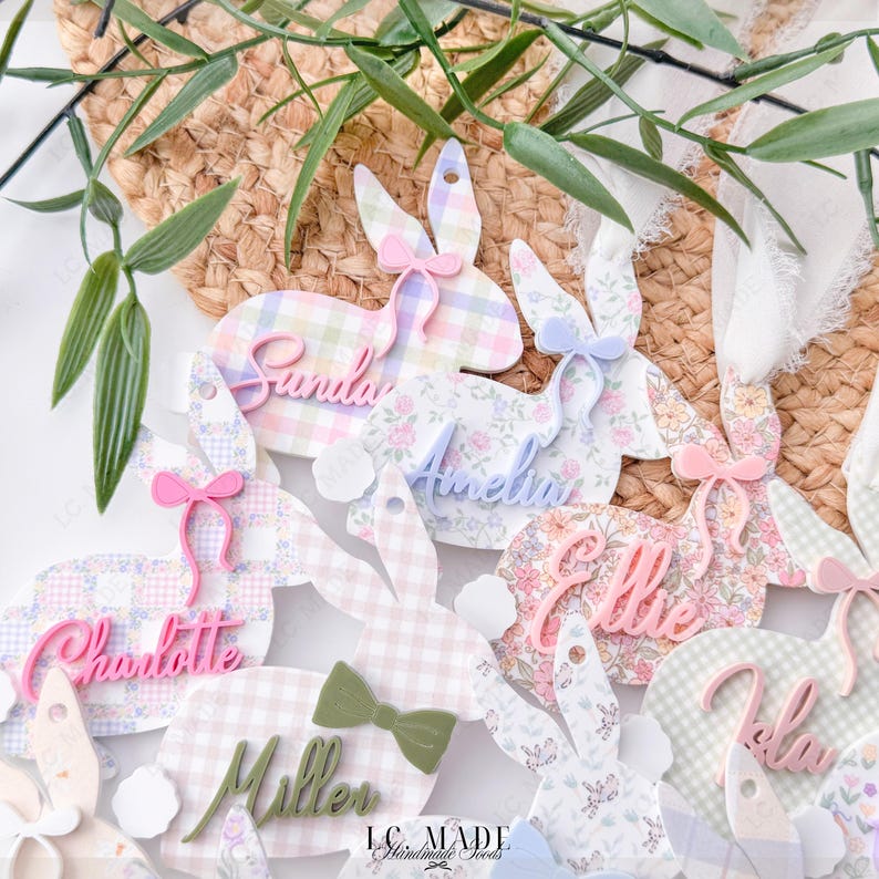 NEW Easter Basket Tag, Bunny Easter Basket Name Tag, Bunny Easter Basket Tag, Personalized Kids Easter Basket, Easter Basket Bows, Heirloom Bild 6