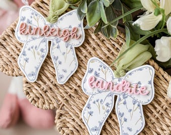 Floral Bow Easter Basket Name Tag, Personalized Easter Basket Tag, Bow Name Tag, Personalized Kids Easter Basket, Easter Basket Bow