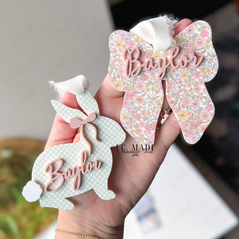 NEW Easter Basket Tag, Bunny Easter Basket Name Tag, Bunny Easter Basket Tag, Personalized Kids Easter Basket, Easter Basket Bows, Heirloom Bild 15