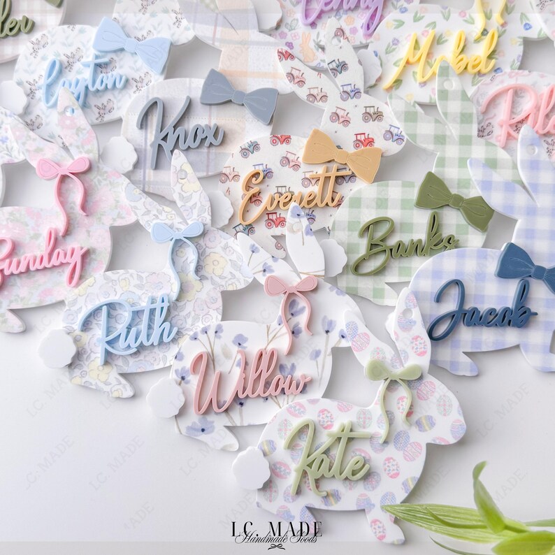 NEW Easter Basket Tag, Bunny Easter Basket Name Tag, Bunny Easter Basket Tag, Personalized Kids Easter Basket, Easter Basket Bows, Heirloom Bild 7