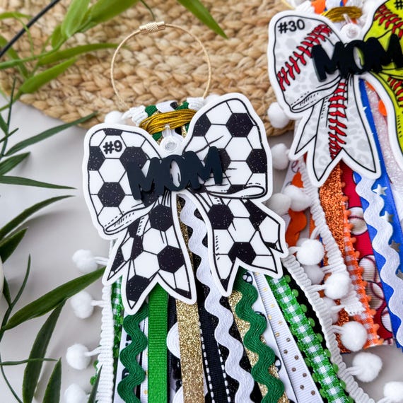 Custom Soccer Bogg Bag Ribbon Tassel, Personalized Soccer Mom Bag Tag and Bag Charm, Soccer Mama Bag Tag, Football Keychain, Soccer Mom
