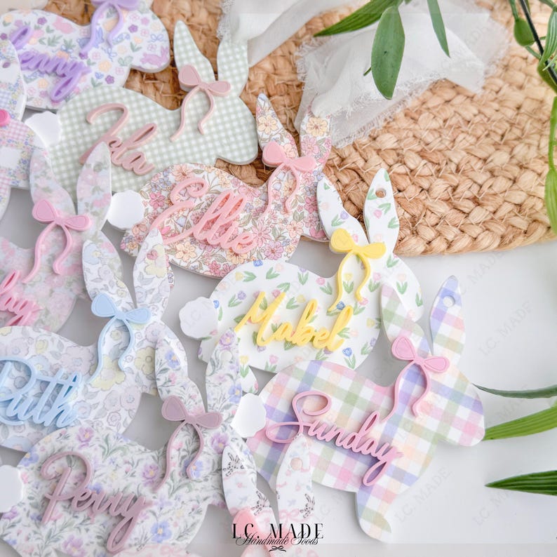 NEW Easter Basket Tag, Bunny Easter Basket Name Tag, Bunny Easter Basket Tag, Personalized Kids Easter Basket, Easter Basket Bows, Heirloom Bild 8