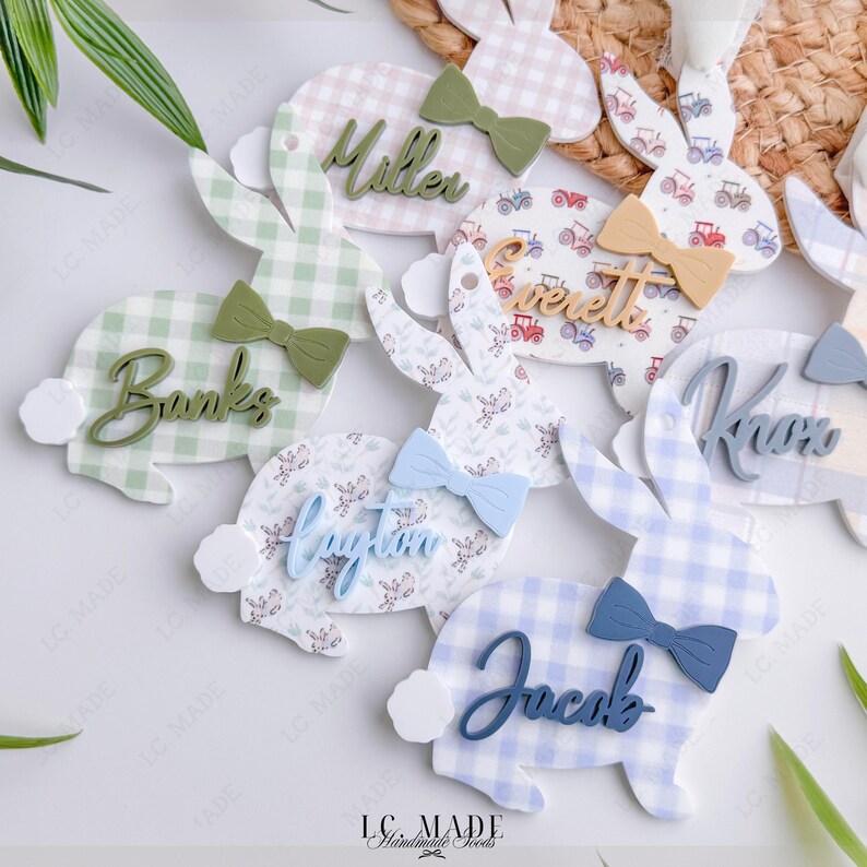 NEW Easter Basket Tag, Bunny Easter Basket Name Tag, Bunny Easter Basket Tag, Personalized Kids Easter Basket, Easter Basket Bows, Heirloom Bild 9