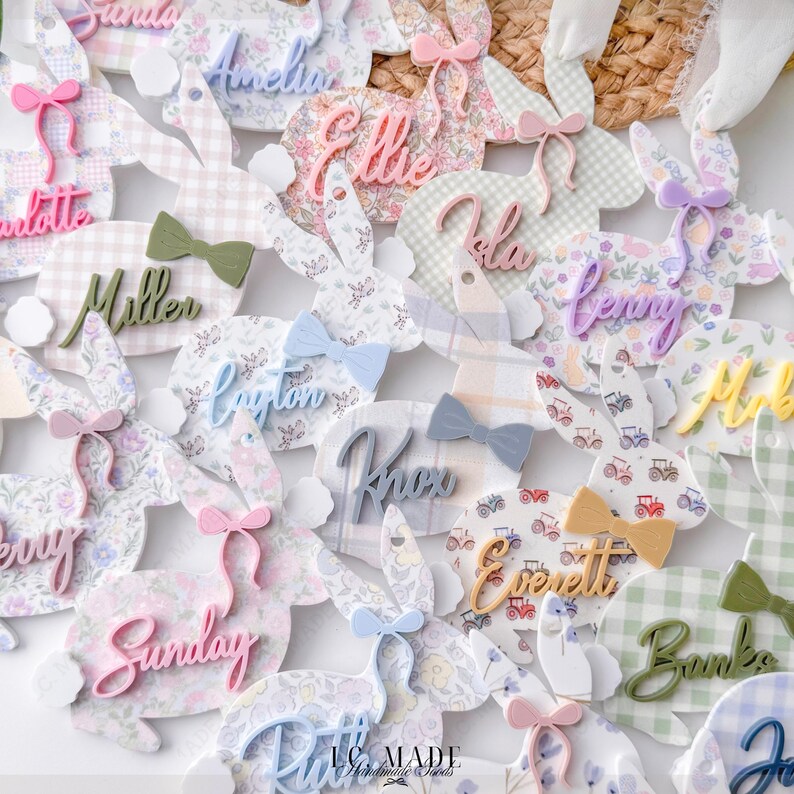 NEW Easter Basket Tag, Bunny Easter Basket Name Tag, Bunny Easter Basket Tag, Personalized Kids Easter Basket, Easter Basket Bows, Heirloom Bild 19