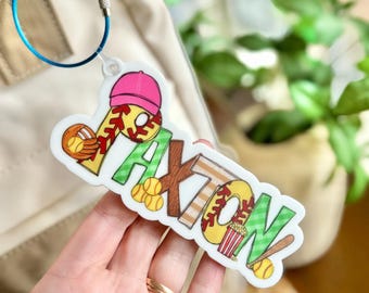 Softball Inspired Backpack Tag, Personalized Softball Keychain, Luggage Tag, Backpack Tag, Personalized Backpack, Back To School, Varsity