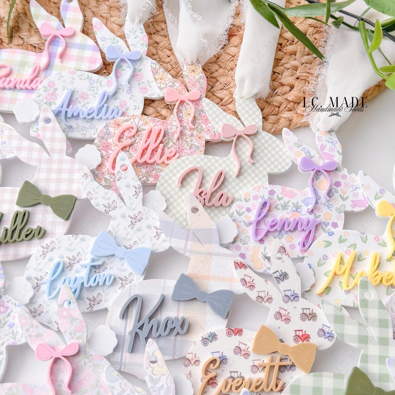 NEW Easter Basket Tag, Bunny Easter Basket Name Tag, Bunny Easter Basket Tag, Personalized Kids Easter Basket, Easter Basket Bows, Heirloom Bild 1