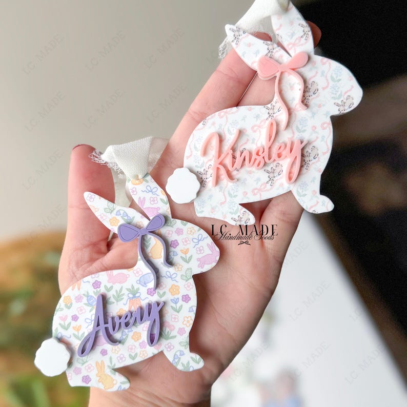 NEW Easter Basket Tag, Bunny Easter Basket Name Tag, Bunny Easter Basket Tag, Personalized Kids Easter Basket, Easter Basket Bows, Heirloom Bild 5