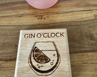 Wooden Oak Coaster- Gin O'Clock