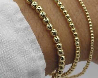 18K Gold Filled Beaded Bracelet • Dainty Gold Bracelet 2mm 3mm 4mm • Stackable Minimalist Jewelry • Non-Tarnish Jewelry