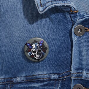 Gothic Butterfly Skull Pin Button