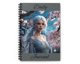 Daily Journal - Deep Thoughts, Light blue, pink and grey fantasy fairy - Spiral Notebook - Ruled Line