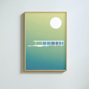 Casa Farnsworth Arquitectura Arte de pared, Ilustración gráfica Cartel abstracto, Arquitectura minimalista, Mies van der Rohe, Arte Boho.