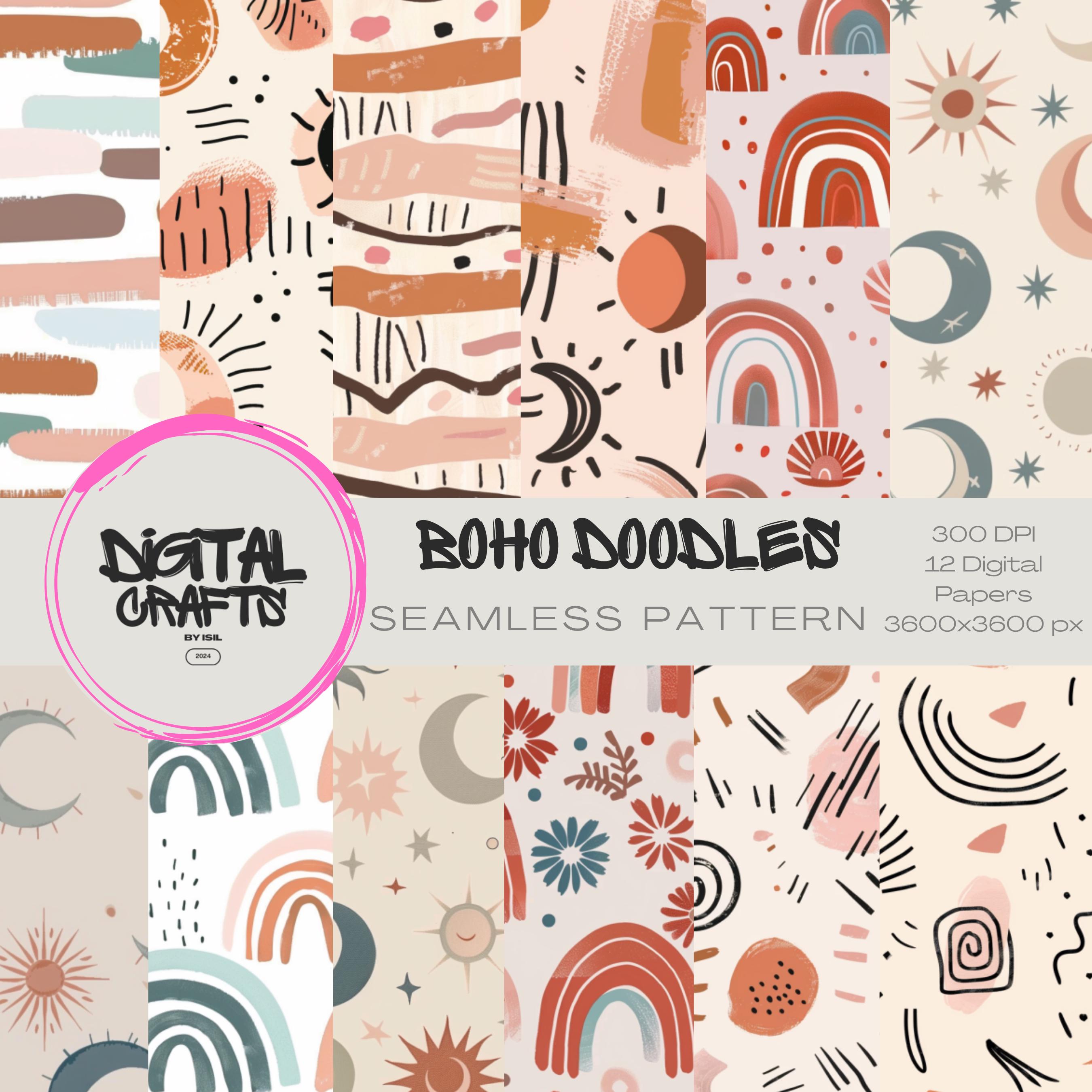 Boho Doodle Abstract Seamless Pattern Digital Download Scrapbooking ...