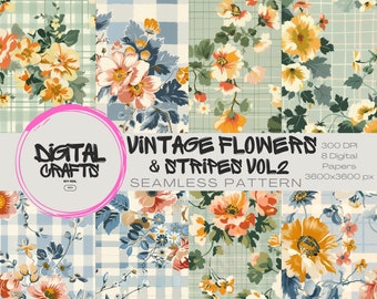 Cottage Floral Stripes Seamless Pattern: Vintage Digital Paper (Download)