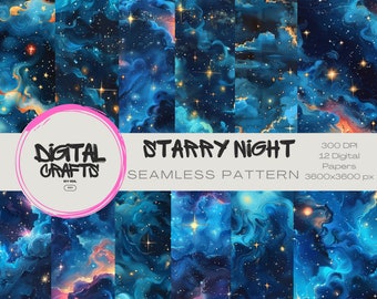 Starry Night Seamless Pattern: Celestial Digital Paper (Digital Download)