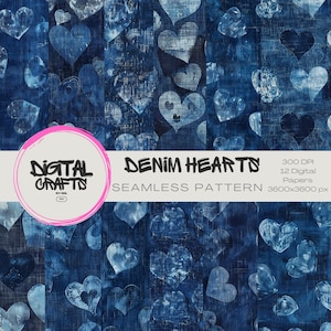 Denim Hearts Seamless Pattern: Fabric Print Digital Paper (Download)