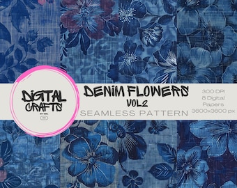 Denim Flowers Seamless Pattern: Vol2 Digital Paper (Download)