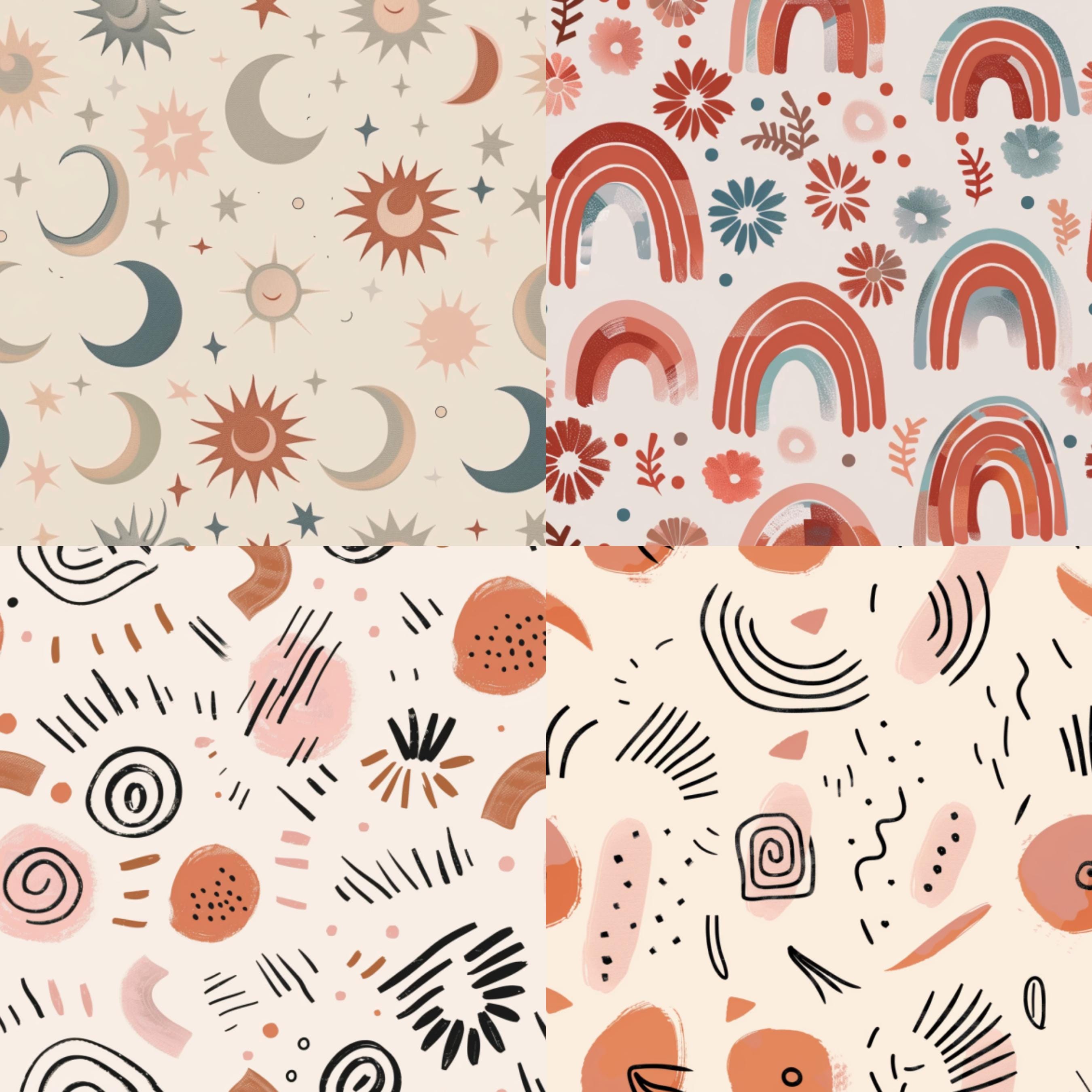 Boho Doodle Abstract Seamless Pattern Digital Download Scrapbooking ...