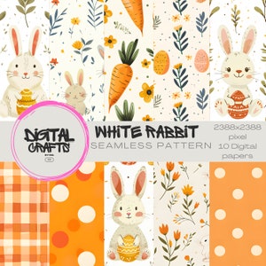Easter White Bunnies Seamless Pattern: Spring Scrapbooking (Digital Download)