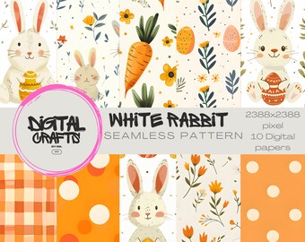 Easter White Bunnies Seamless Pattern: Spring Scrapbooking (Digital Download)