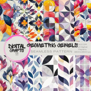 Naadloos geometrisch bloemmotief: afdrukbaar plakboek (digitale download)