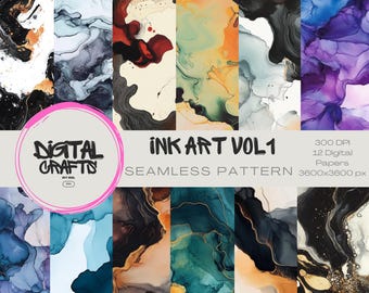 Padrão de arte em tinta sem emendas: papel digital para aquarela fluida (download digital)