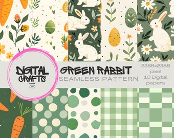 Easter Green Bunny Seamless Pattern: Scrapbooking Digital Paper (Instant Download)