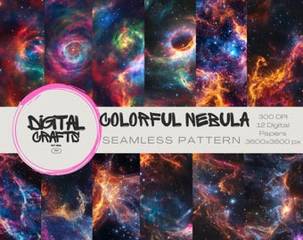 Colorful Nebula Seamless Pattern: Celestial Digital Paper (Digital Download)