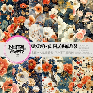 Japanische Ukiyo-e Blume Musterdesign digital bedruckbar Papier Download Scrapbook Textil Stoff Print