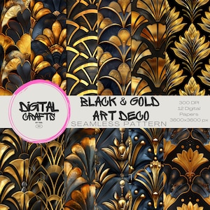 Art Deco Black & Gold Digital Paper: 1920s Seamless Patterns (Digital Download)