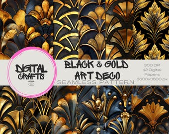 Art Deco Black & Gold Digital Paper: 1920s Seamless Patterns (Digital Download)