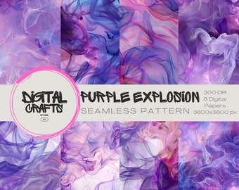 Purple Color Fluid Explosion Seamless Pattern Scrapbook Paper Printable Digital Paper Download Textile Fabric Print